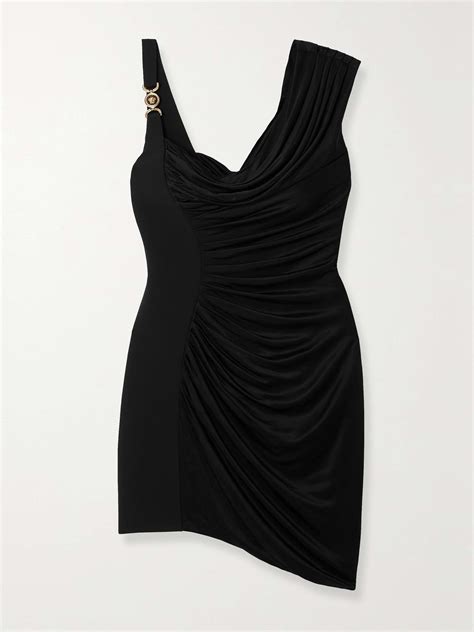 VERSACE Asymmetric embellished draped jersey mini dress